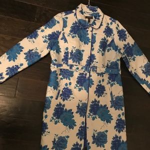Isaac Mizrahi QVC Blue/White Brocade Coat Sz 14